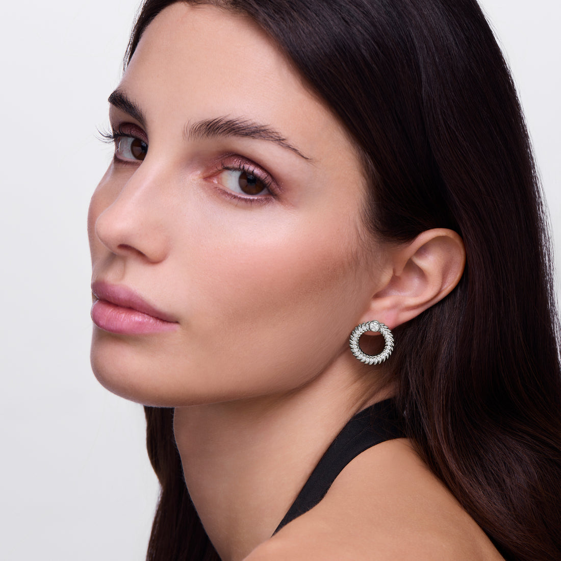 Full Diamond Alloro Large Hoop Earrings, Platinum