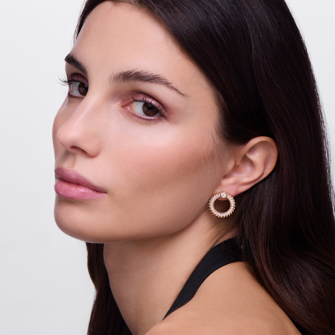 Full Diamond Alloro Large Hoop Earrings, Rose Gold
