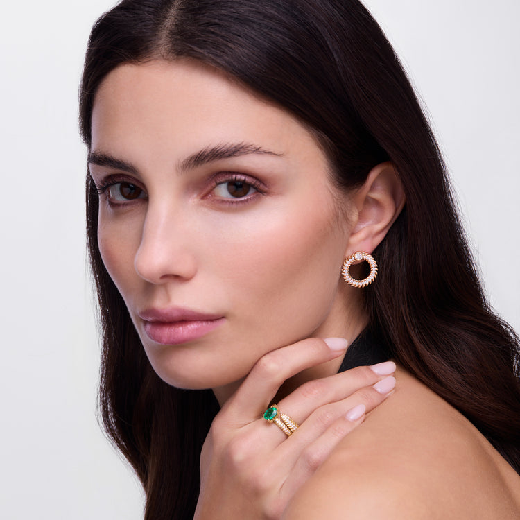 Full Diamond Alloro Large Hoop Earrings, Rose Gold