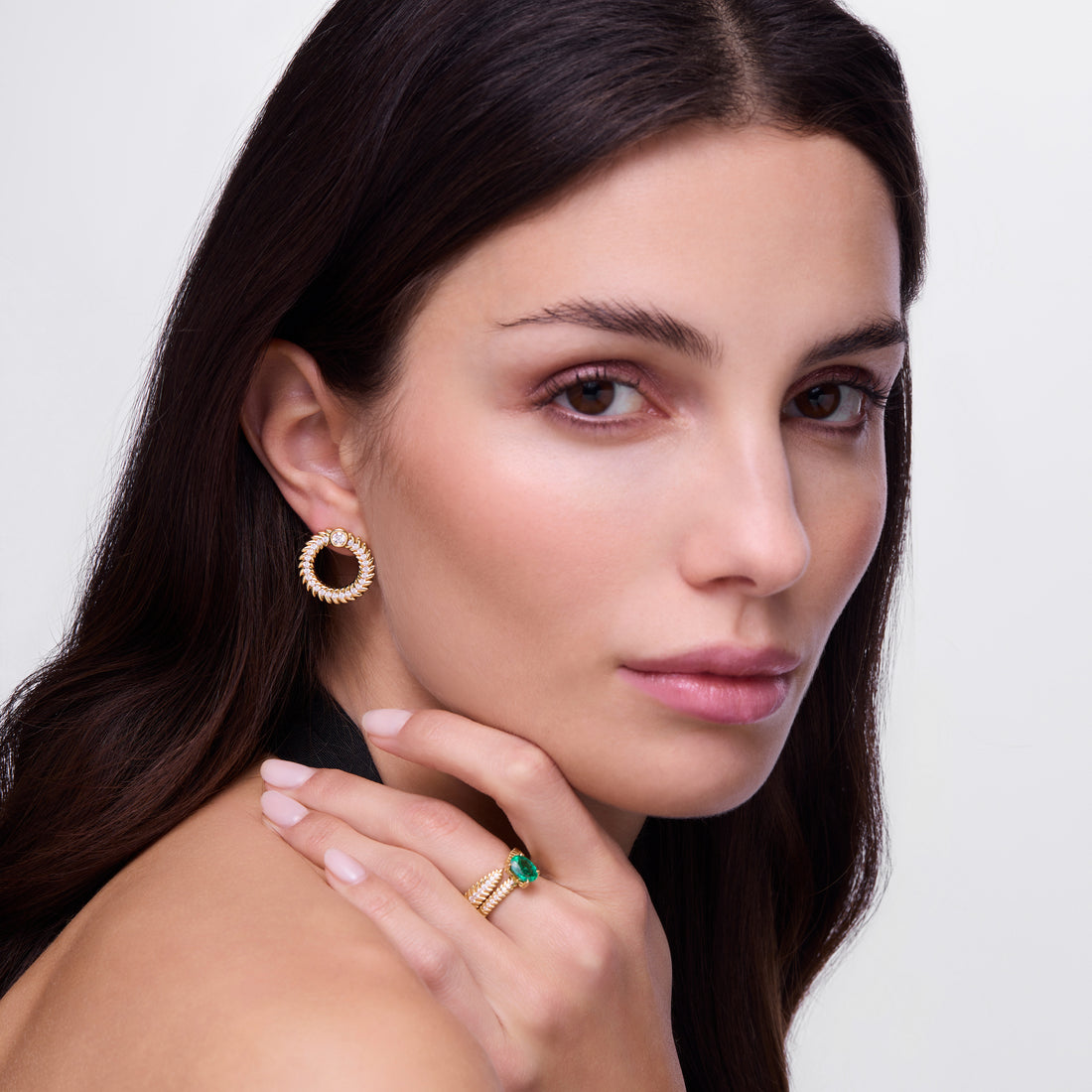 Full Diamond Alloro Large Hoop Earrings, Yellow Gold