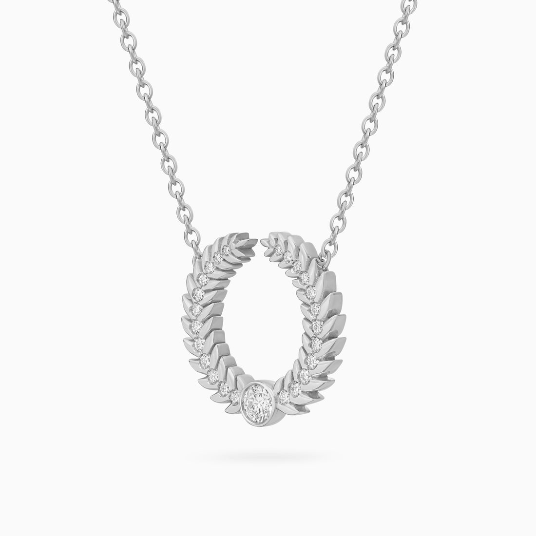 Alloro Open Big Necklace with Diamonds, Platinum