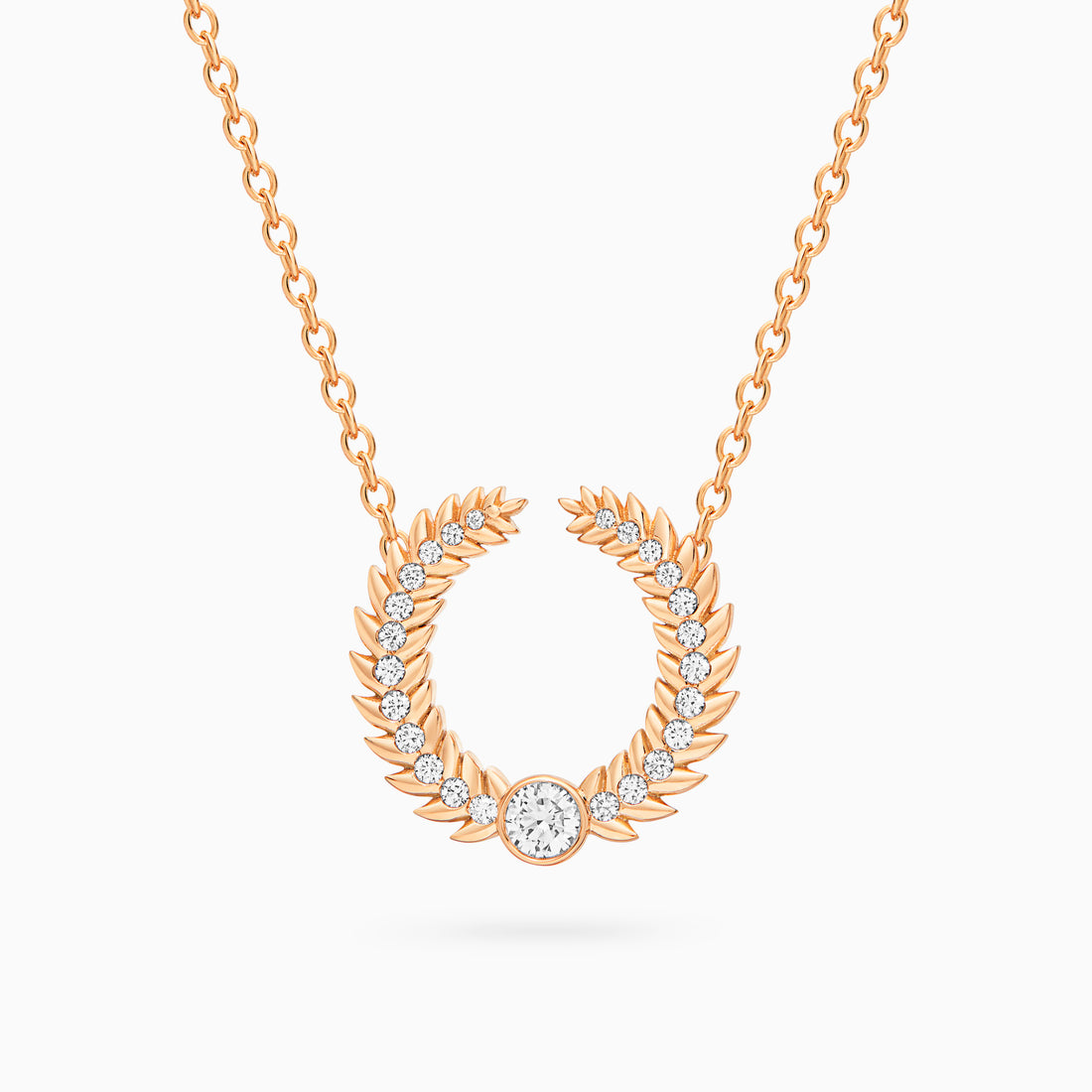 Alloro Open Big Necklace with Diamonds, Rose Gold