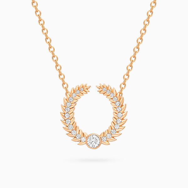 Alloro Open Big Necklace with Diamonds, Rose Gold