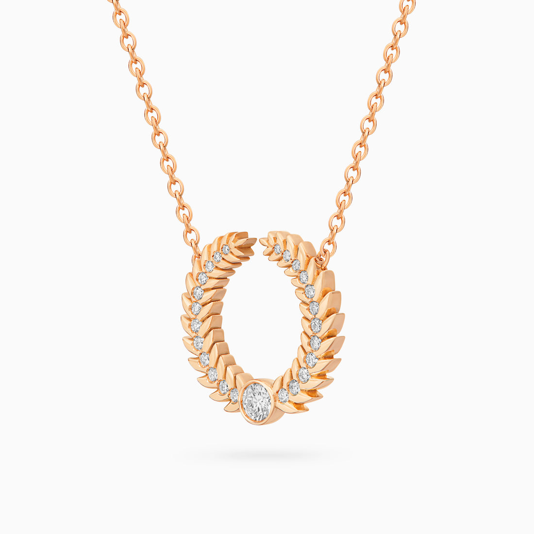 Alloro Open Big Necklace with Diamonds, Rose Gold