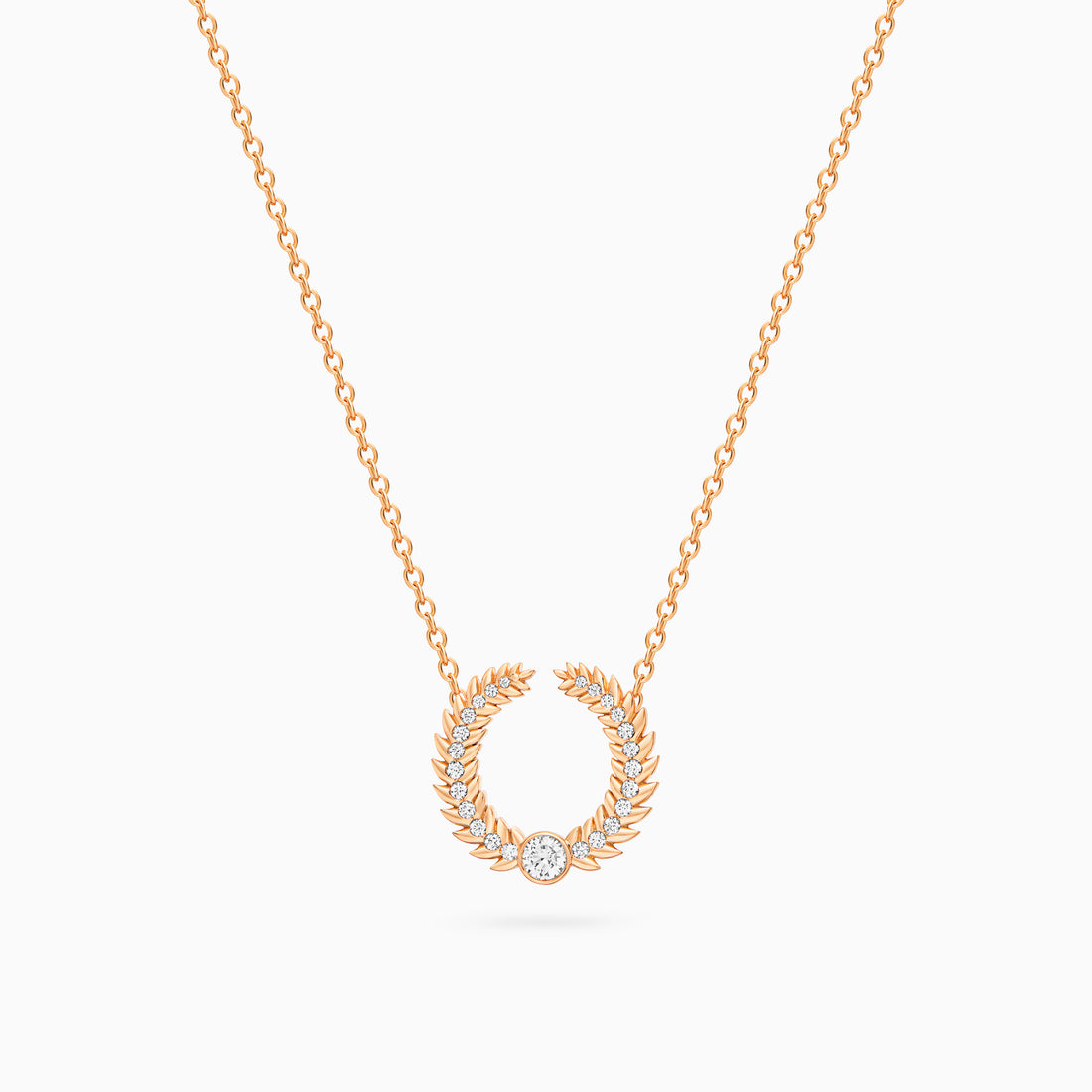 Alloro Open Big Necklace with Diamonds, Rose Gold