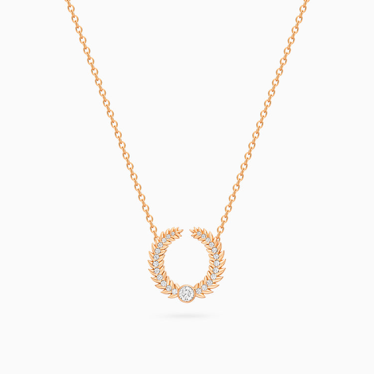 Alloro Open Big Necklace with Diamonds, Rose Gold