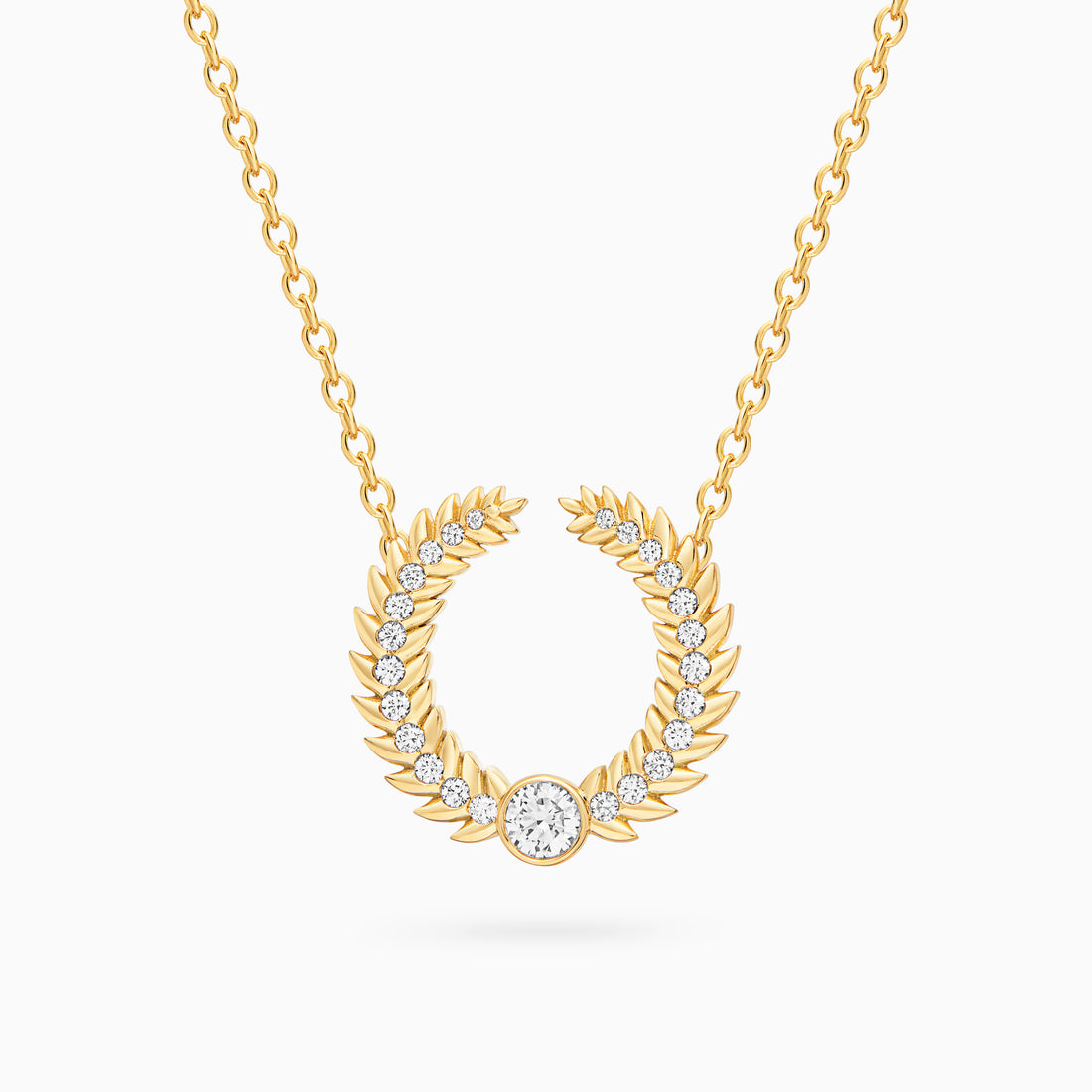 Alloro Open Big Necklace with Diamonds, Yellow Gold