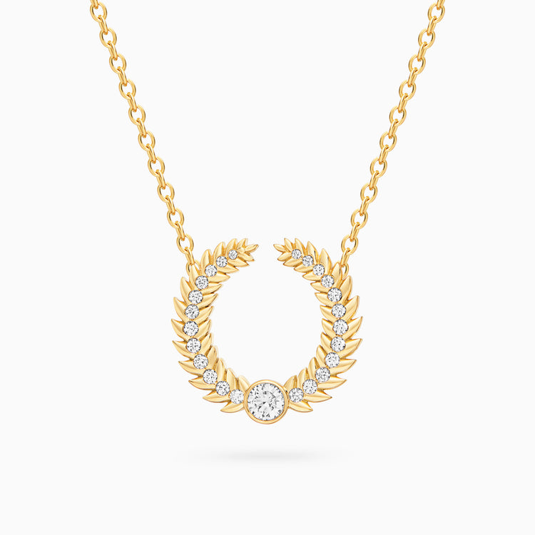 Alloro Open Big Necklace with Diamonds, Yellow Gold