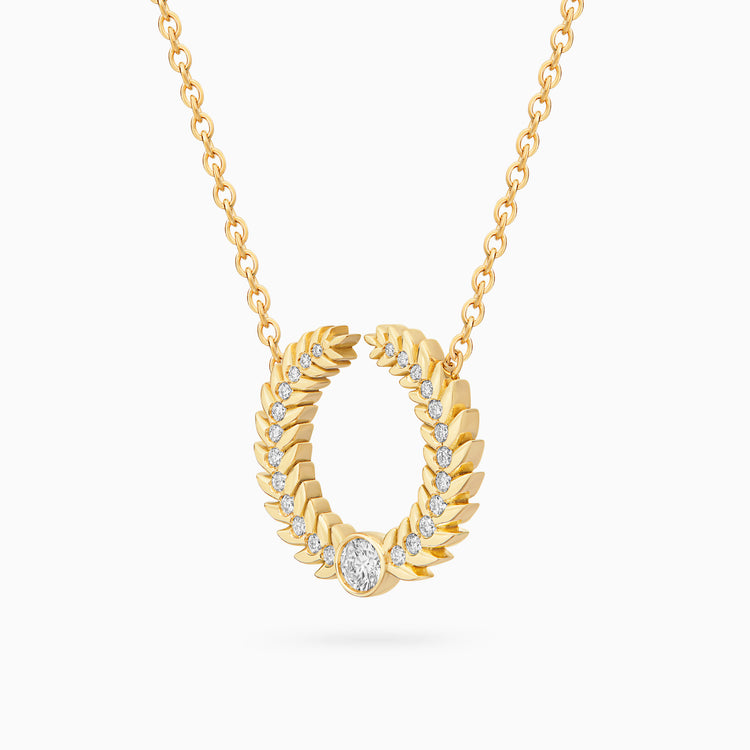Alloro Open Big Necklace with Diamonds, Yellow Gold