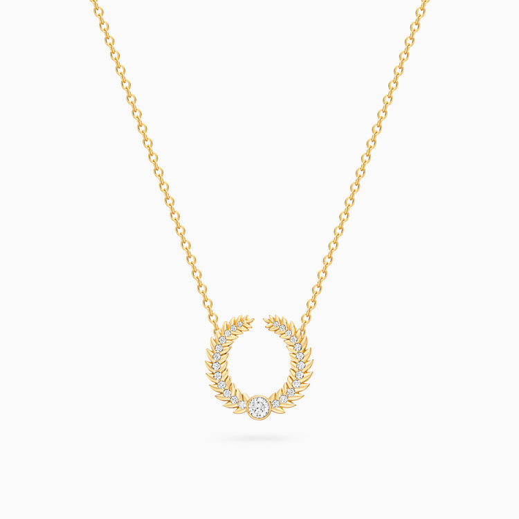 Alloro Open Big Necklace with Diamonds, Yellow Gold