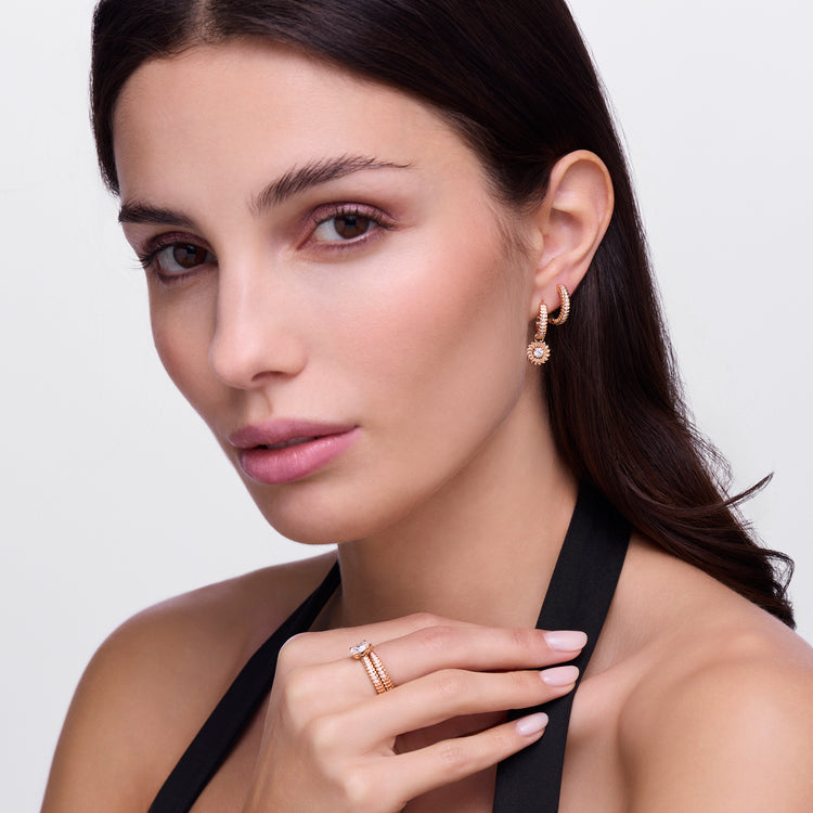 Diamond Alloro Hoop Earrings, Rose Gold