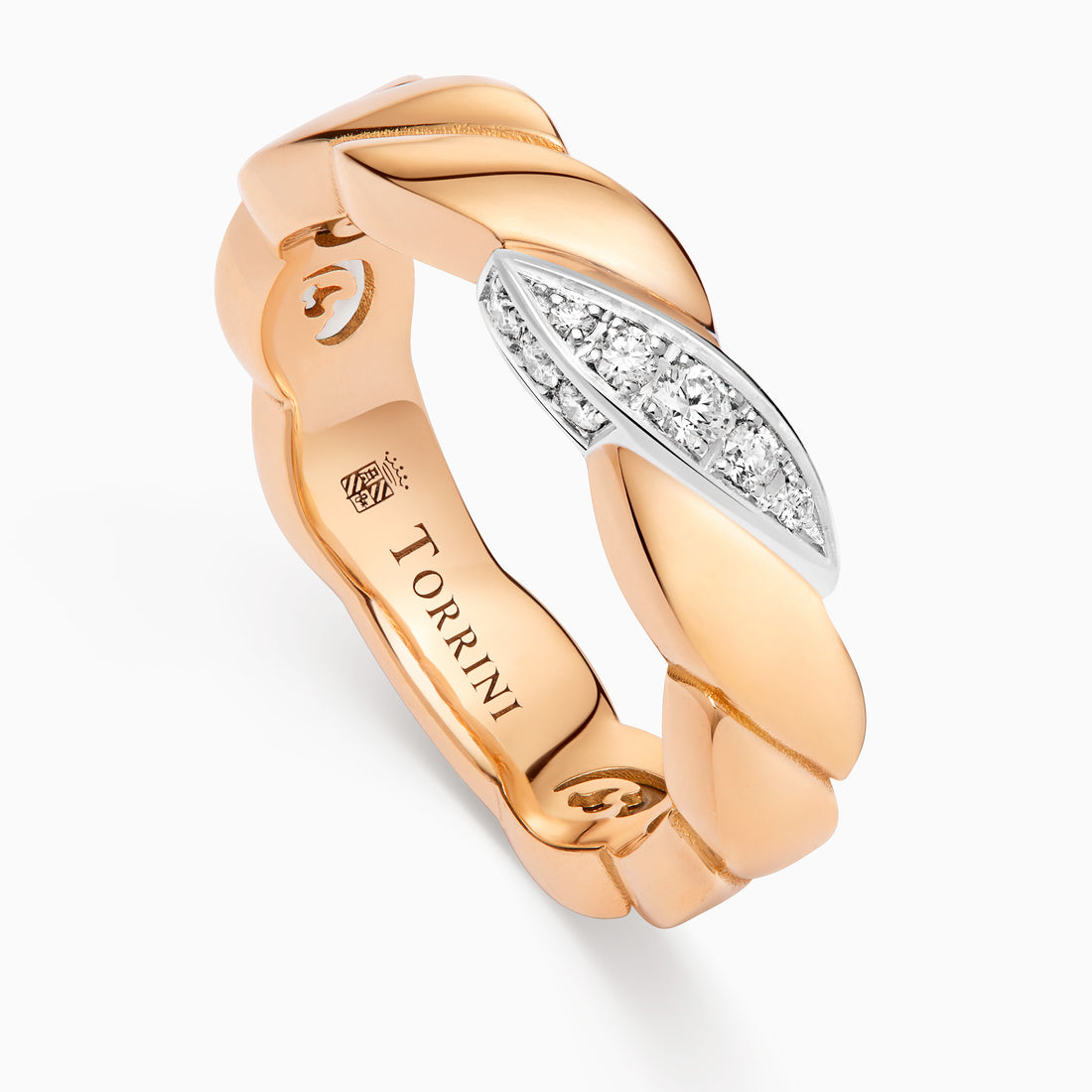 Gold Onda Ring with Diamonds, Rose Gold