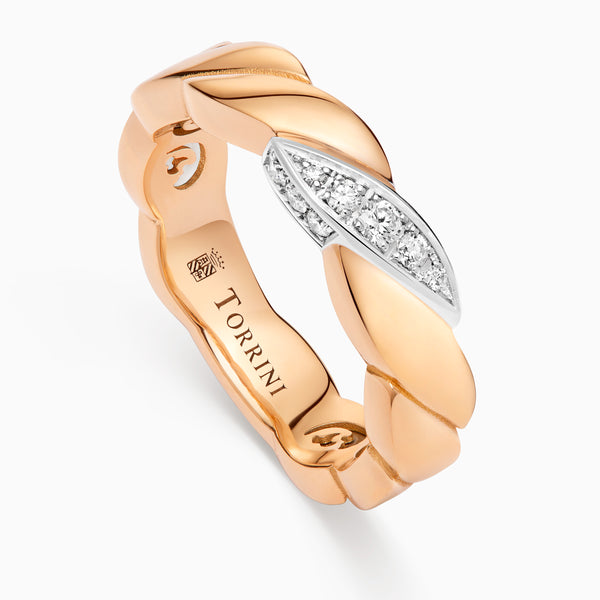 Gold Onda Ring with Diamonds, Rose Gold
