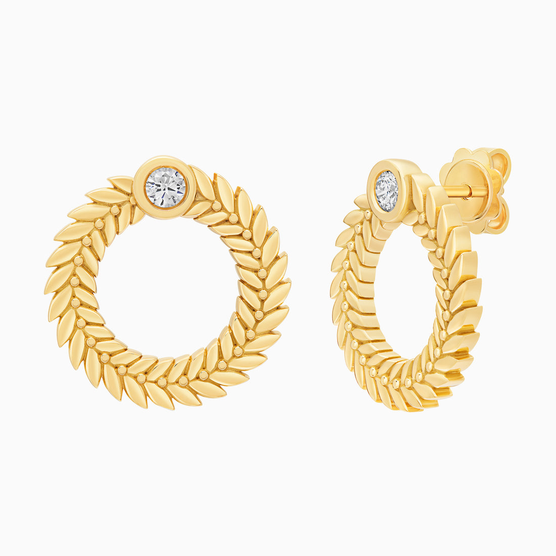 Diamond Alloro Large Hoop Earrings, Yellow Gold