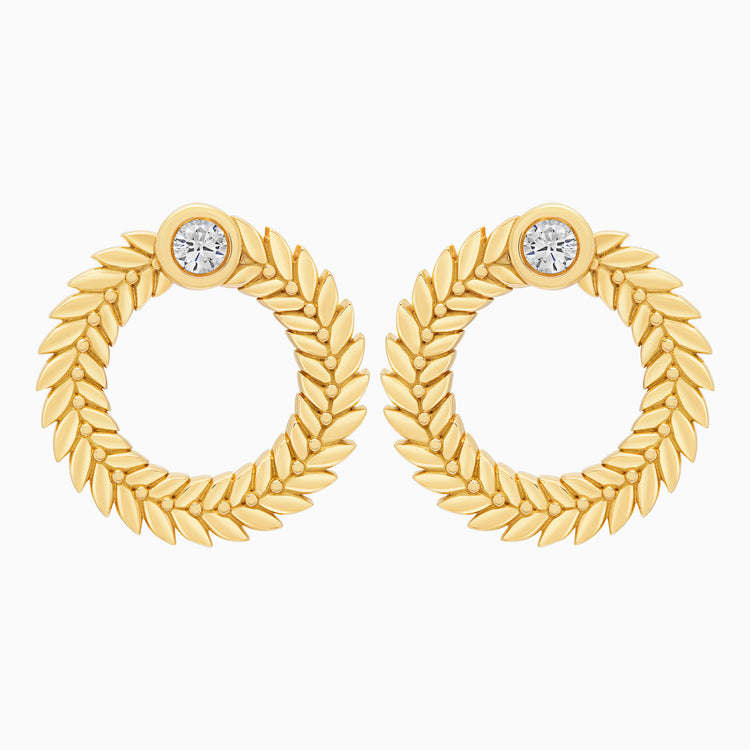 Diamond Alloro Large Hoop Earrings, Yellow Gold