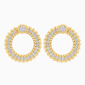 Full Diamond Alloro Large Hoop Earrings, Yellow Gold