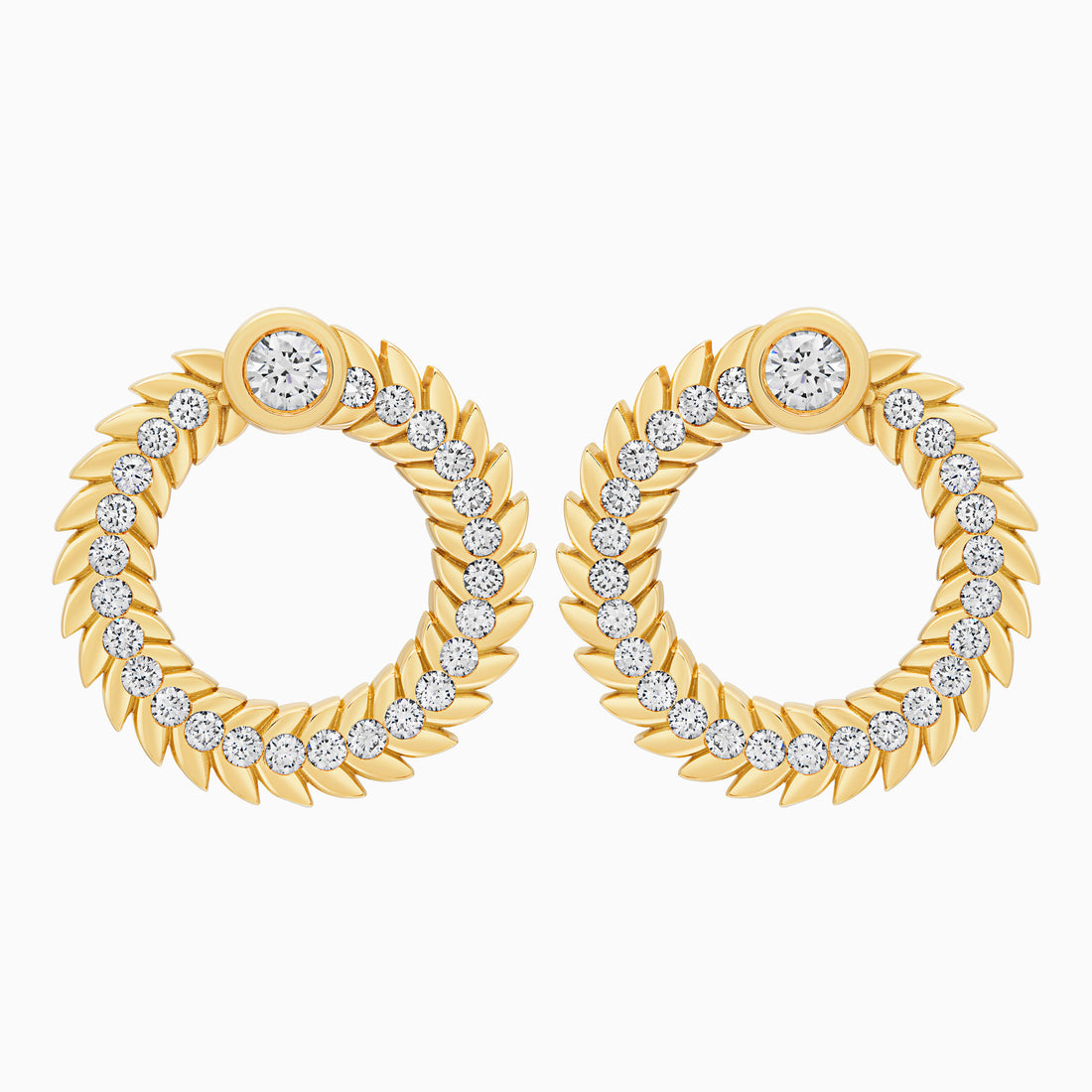 Full Diamond Alloro Large Hoop Earrings, Yellow Gold
