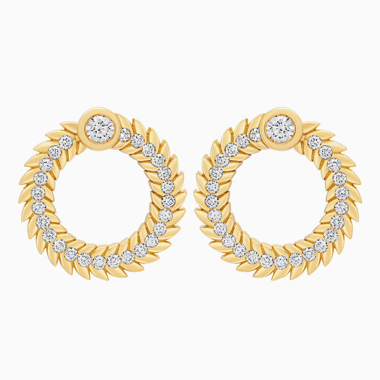 Full Diamond Alloro Large Hoop Earrings, Yellow Gold
