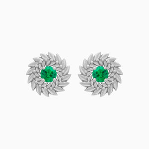 Emerald Alloro Stud Earrings, Platinum