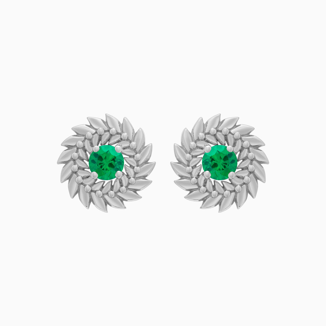 Emerald Alloro Stud Earrings, Platinum