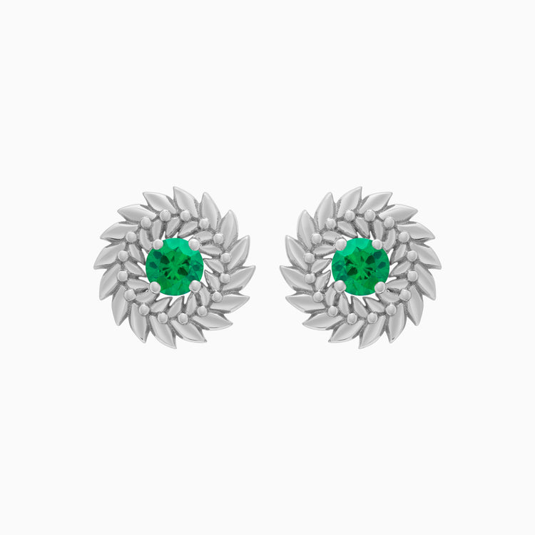 Emerald Alloro Stud Earrings, Platinum