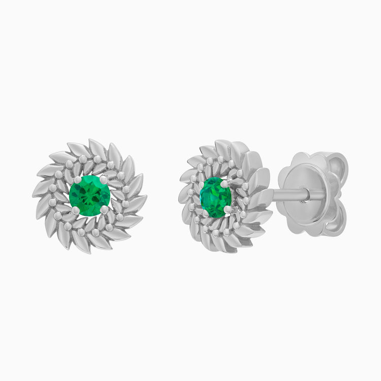 Emerald Alloro Stud Earrings, Platinum