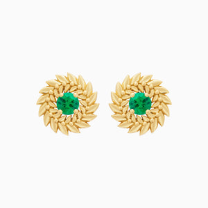 Emerald Alloro Stud Earrings, Yellow Gold
