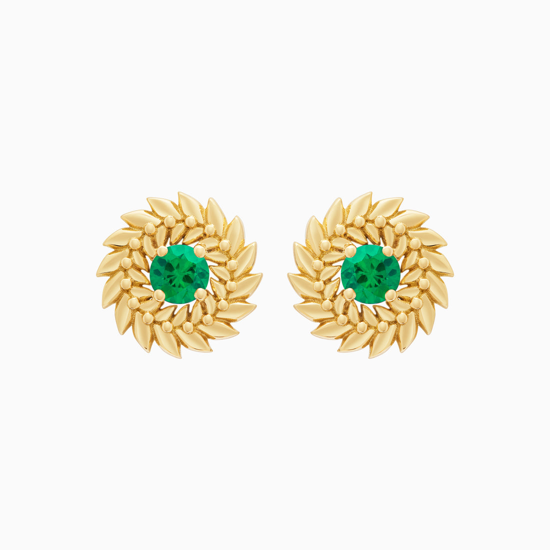 Emerald Alloro Stud Earrings, Yellow Gold