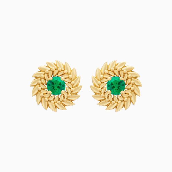 Emerald Alloro Stud Earrings, Yellow Gold