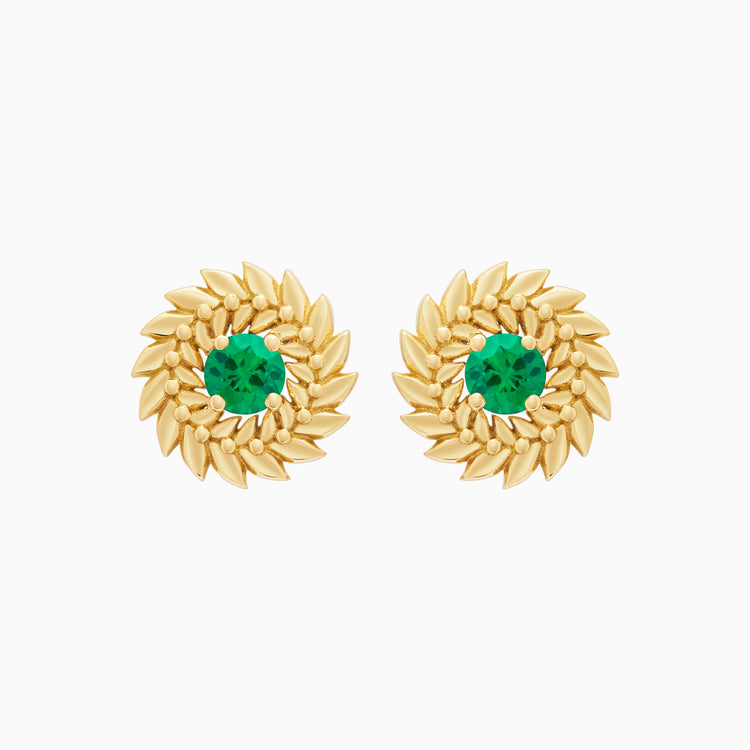 Emerald Alloro Stud Earrings, Yellow Gold