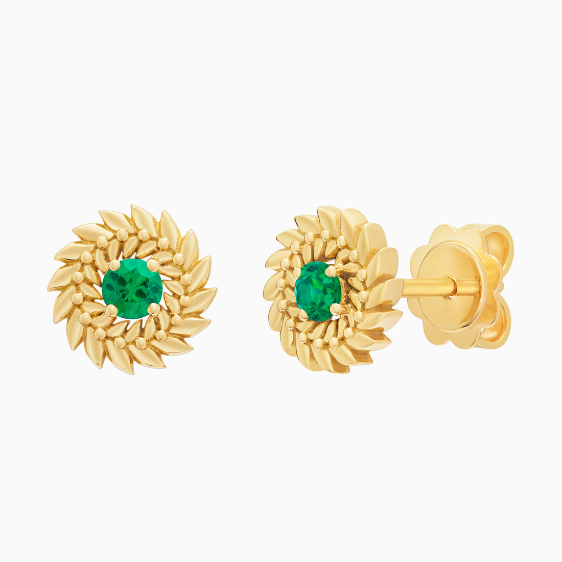 Emerald Alloro Stud Earrings, Yellow Gold