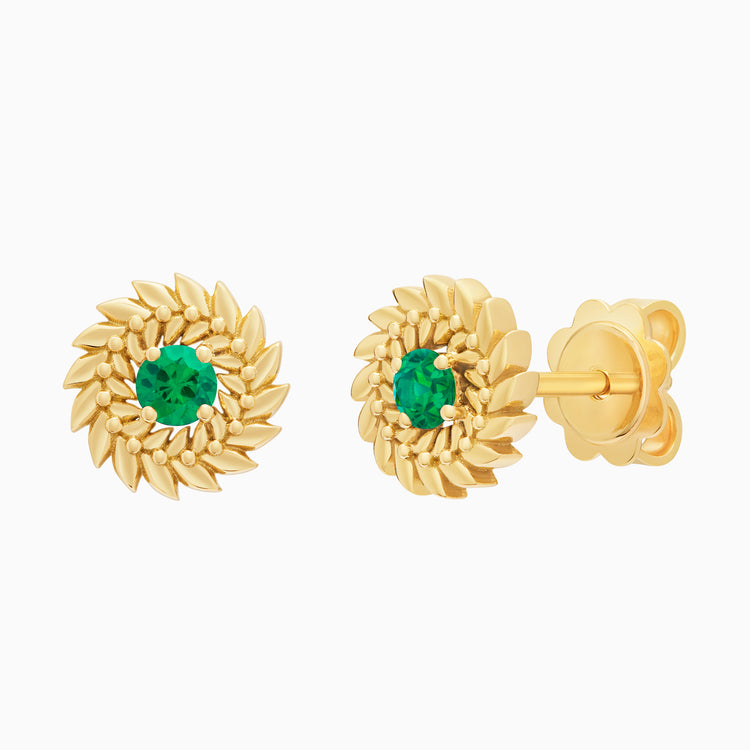 Emerald Alloro Stud Earrings, Yellow Gold