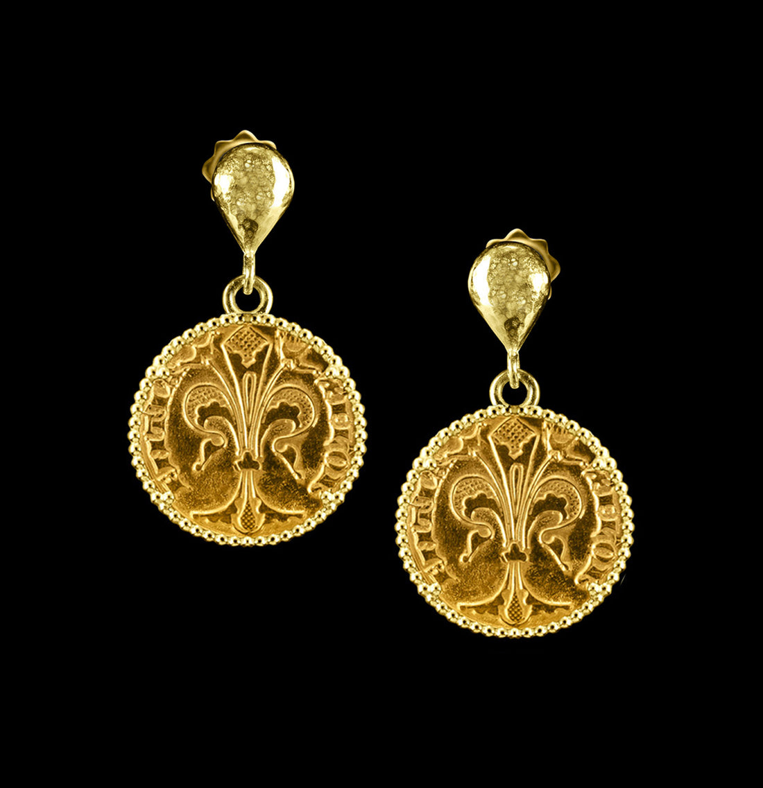Gold Florin Coin Earrings, Pure Gold