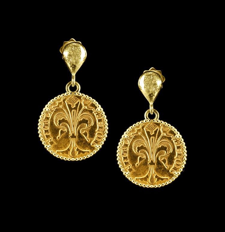 Gold Florin Coin Earrings, Pure Gold
