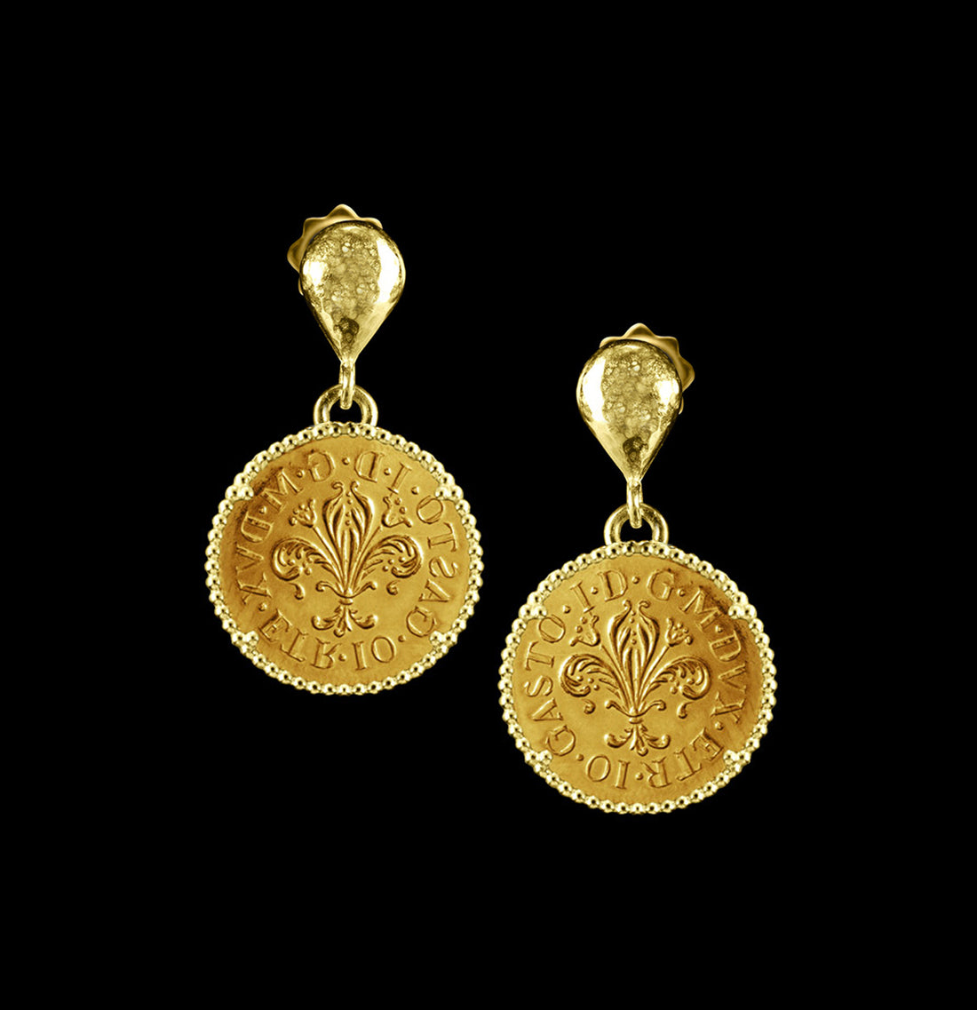 Florentine Gold Coin Earrings, Pure Gold
